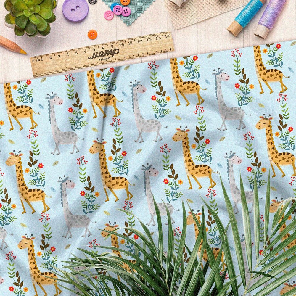 Ткань флис детский рисунок жирафа