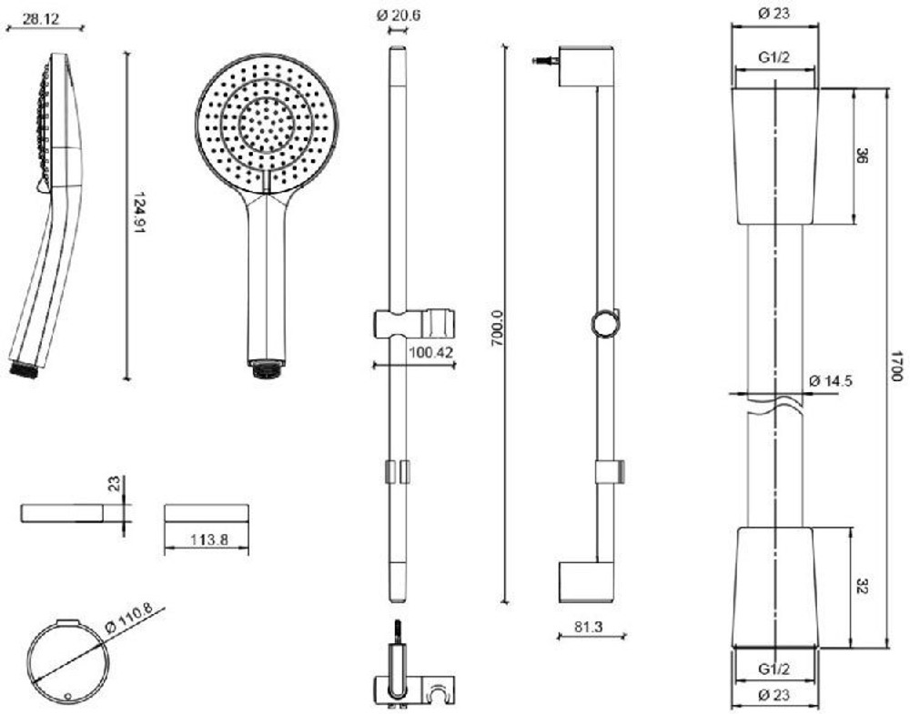 Душевой гарнитур Jacob Delafon Elite E32910-CP схема