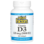 Natural Factors, Vitamin D3, 5,000 IU, 360 Softgels