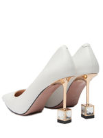 Женские кожаные белые туфли с авторским квадратным каблуком