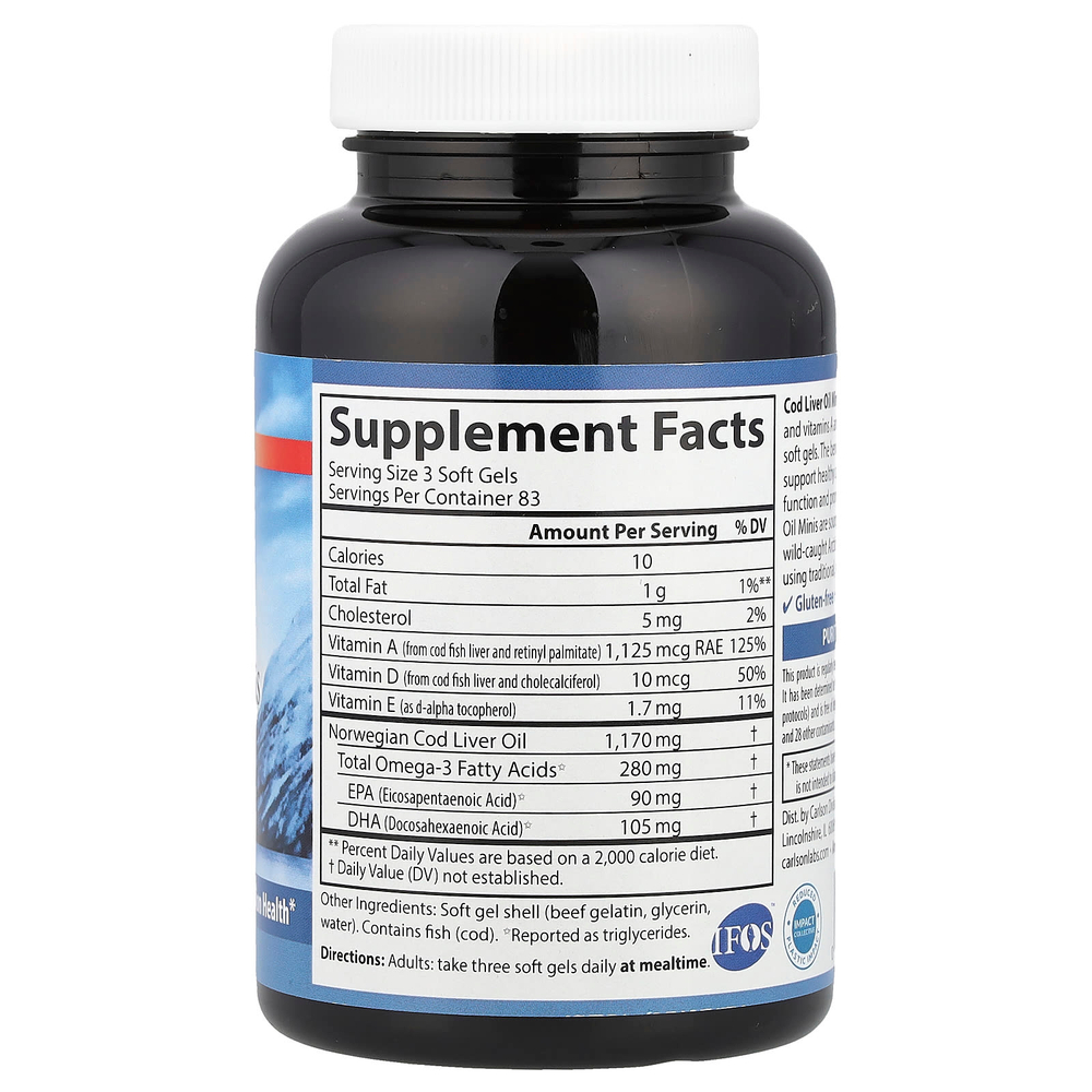 Carlson, Мини-капсулы из жира печени дикой норвежской трески, 250 гелевых мини-капсул