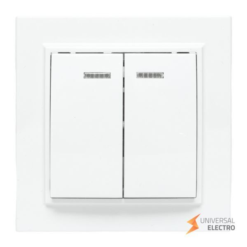 Минск Выключатель 2-клавишный СП с индикатором,10А, белый EKF Basic