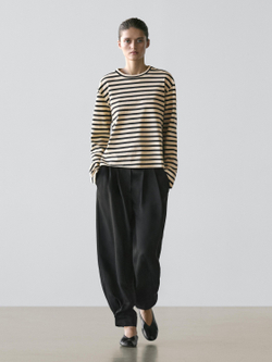 Massimo Dutti Футболка оверсайз из смесового хлопка в полоску, ванильный