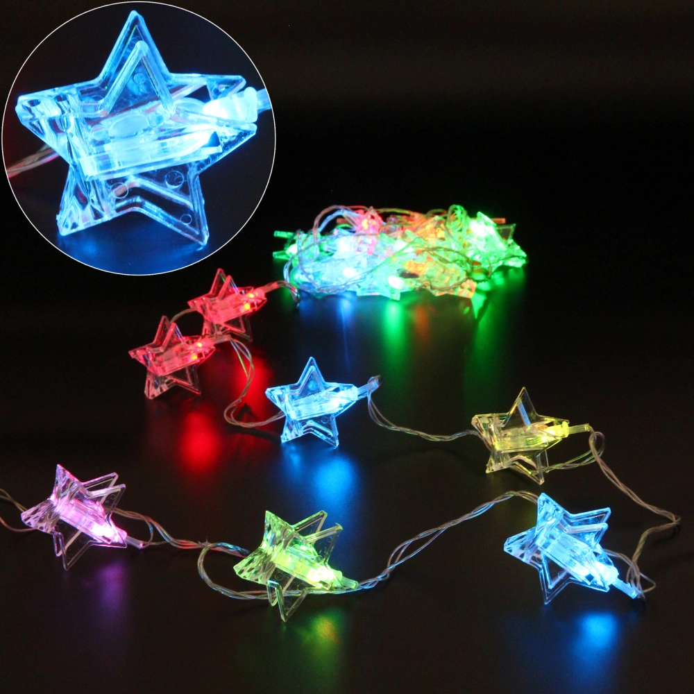 Гирлянда для дома 4,0 м 20 ламп LED с насадками ЗВЕЗДА Прищепка, прозрач.провод, Мультицвет
