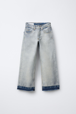 ZARA РАСКЛЕШЕННЫЕ ДЖИНСЫ С БЕСШОВНЫМИ НИЖНИМИ КРОМКАМИ, СИНИЙ