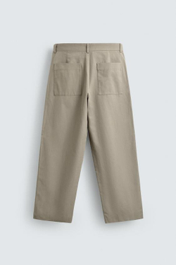 ZARA БРЮКИ RELAXED FIT ИЗ ХЛОПКА И ЛЬНА, СЕРО-КОРИЧНЕВЫЙ