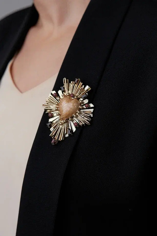 Брошь Celeste G, со вставкой из смальты и кристаллами Swarovski, CS24.2-2014 (бежевый)