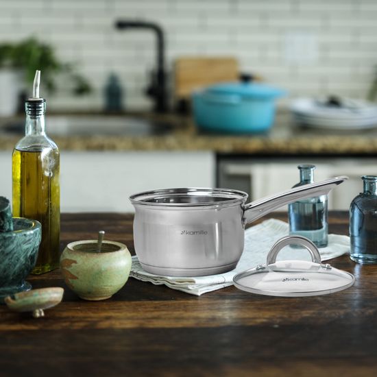 Ковш 1,9 л. из нержавеющей стали со стеклянной крышкой Kamille KM 4227S