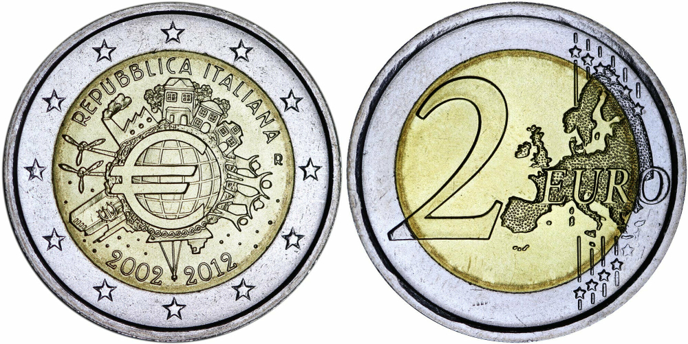 Италия 2 евро, 2012 10 лет наличным UNC