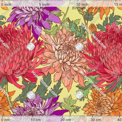 Цветочный узор из хризантем на светло-желтом фоне by ST_Design 333 DPI