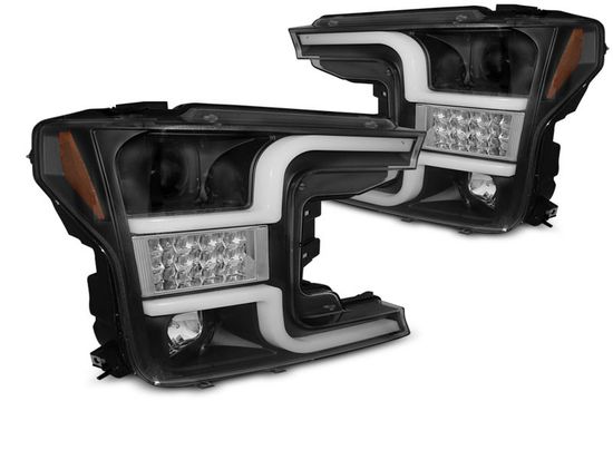 Передние фары Tube Light для Ford F150 XIII (17-20) динамические черные