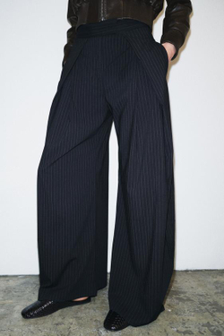 ZARA ШИРОКИЕ БРЮКИ В ПОЛОСКУ — ZW COLLECTION, ТЕМНО-СЕРЫЙ