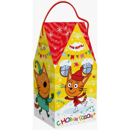 Подарочная коробка новогодняя "Три кота" домик 500 гр. Картон УФ-лак (1/250шт)
