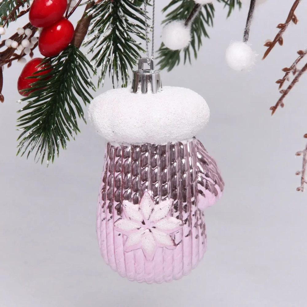 Ёлочная игрушка «Новогодняя варежка» 5*4*10 см, розовый