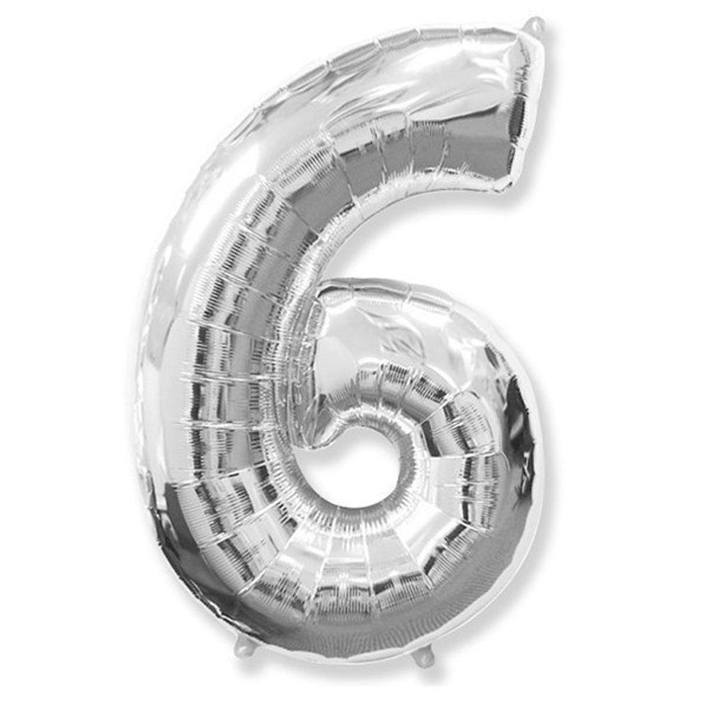 Фольгированная цифра 6, серебро