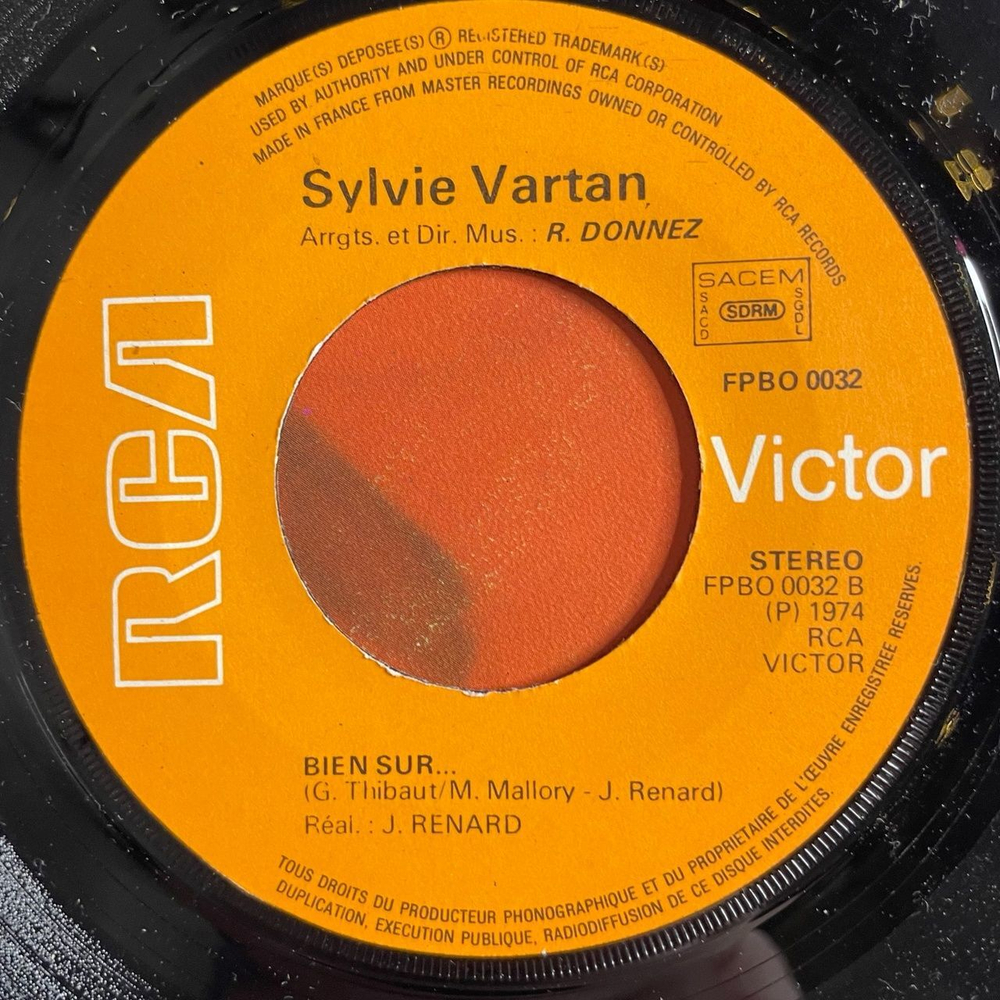 Винтажная виниловая пластинка LP Sylvie Vartan Bye Bye Leroy Brown / Bien Sur (France 1974) 7 дюймов, 45 RPM, Single