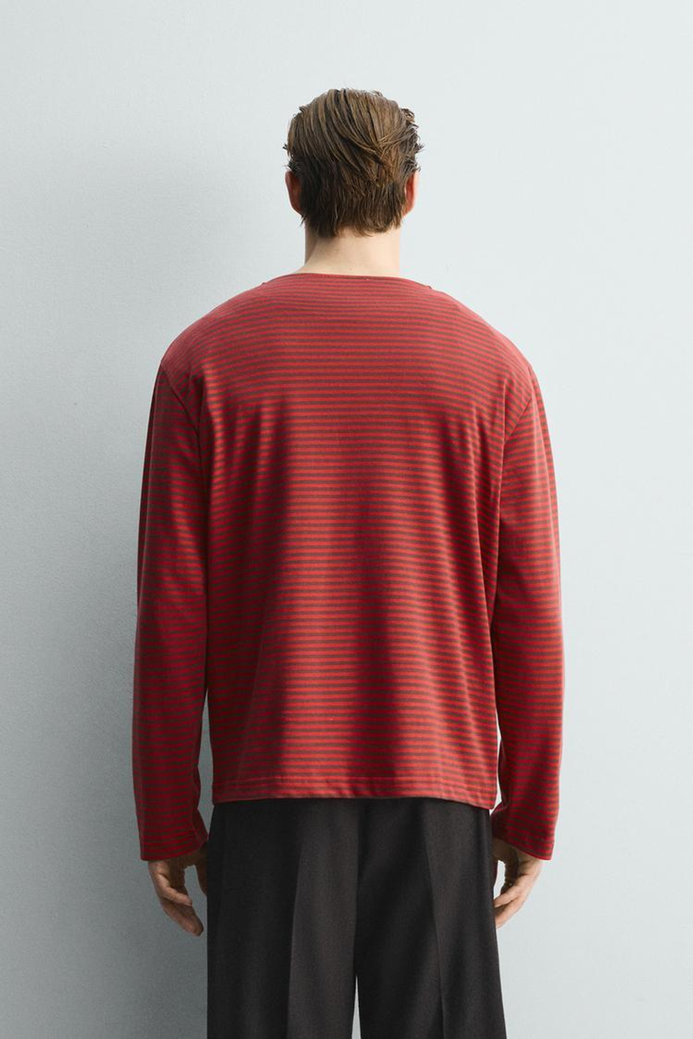 ZARA ЖАККАРДОВАЯ ФУТБОЛКА В ПОЛОСКУ, КРАСНЫЙ