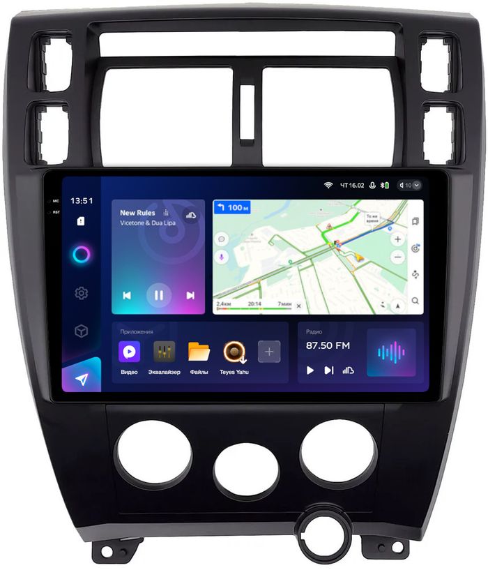 Магнитола для Hyundai Tucson 1 2004-2009 (рамка черная) - Teyes CC3-2K монитор 10.36" 2K QLED на Android 10, Быстрая, CarPlay, 4G SIM-слот