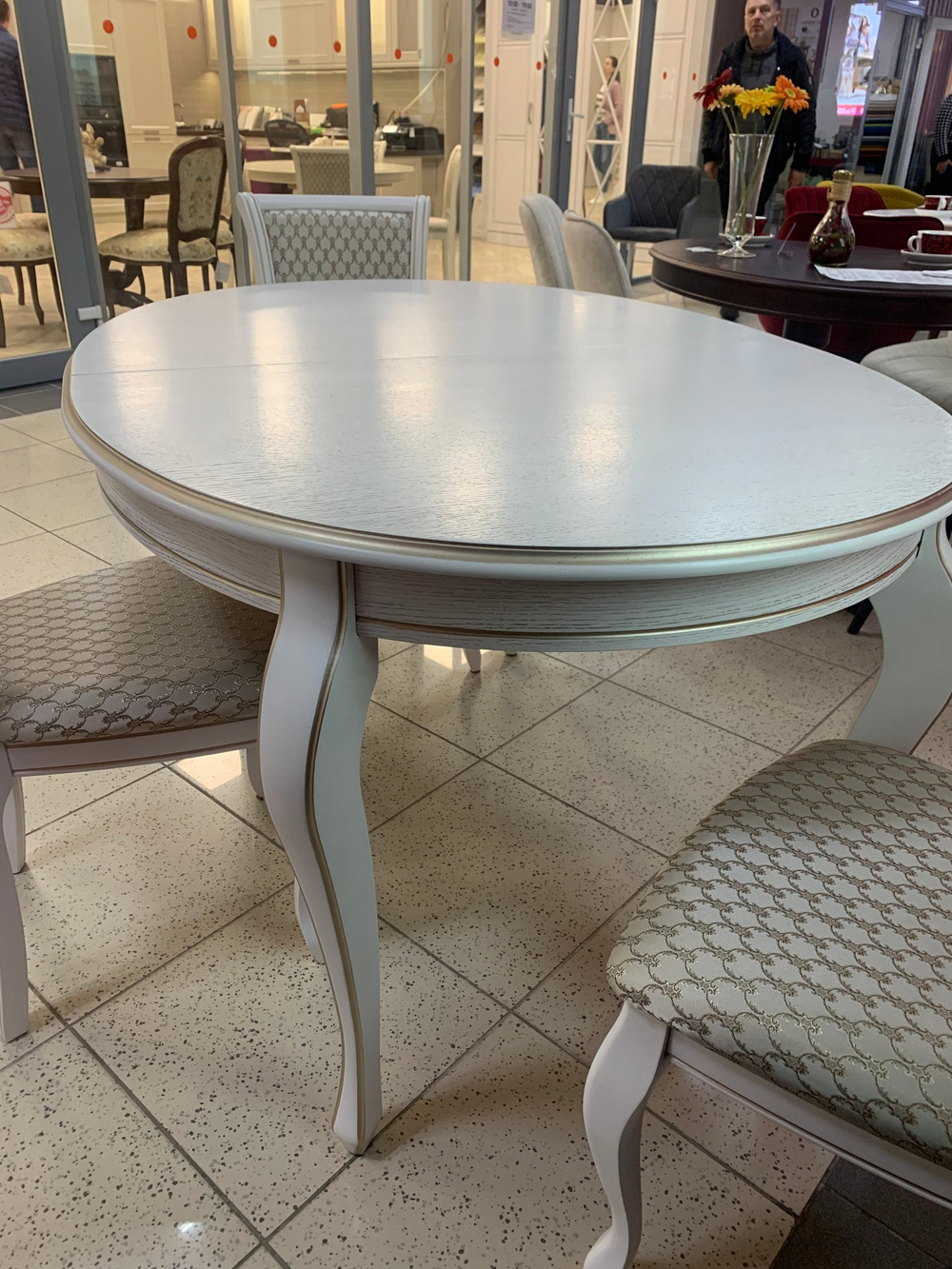 Стол обеденный Азалия 125 (дуб тон 1/патина жемчуг)