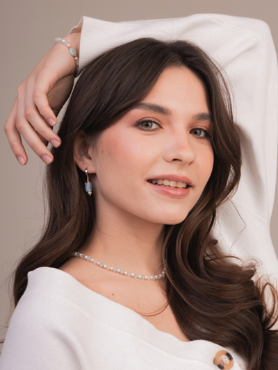 Ожерелье Василиса из аквамарина и жемчуга