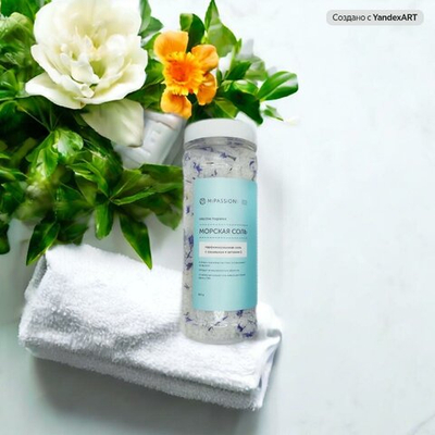 MiPASSiON Морская парфюмированная соль для ванны с васильком и витамином Е, 500 гр