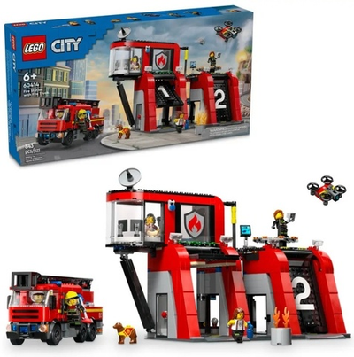 Конструктор Лего Сити Пожарная станция с пожарной машиной | LEGO City Fire Station with Fire Truck 60414 843 дет (6+)