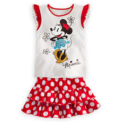 Костюм детский из майки с принтом Минни Маус и юбки в горох