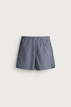 ZARA КОРОТКИЕ ШОРТЫ С РЕЛЬЕФНЫМ УЗОРОМ В КЛЕТКУ, СИНИЙ