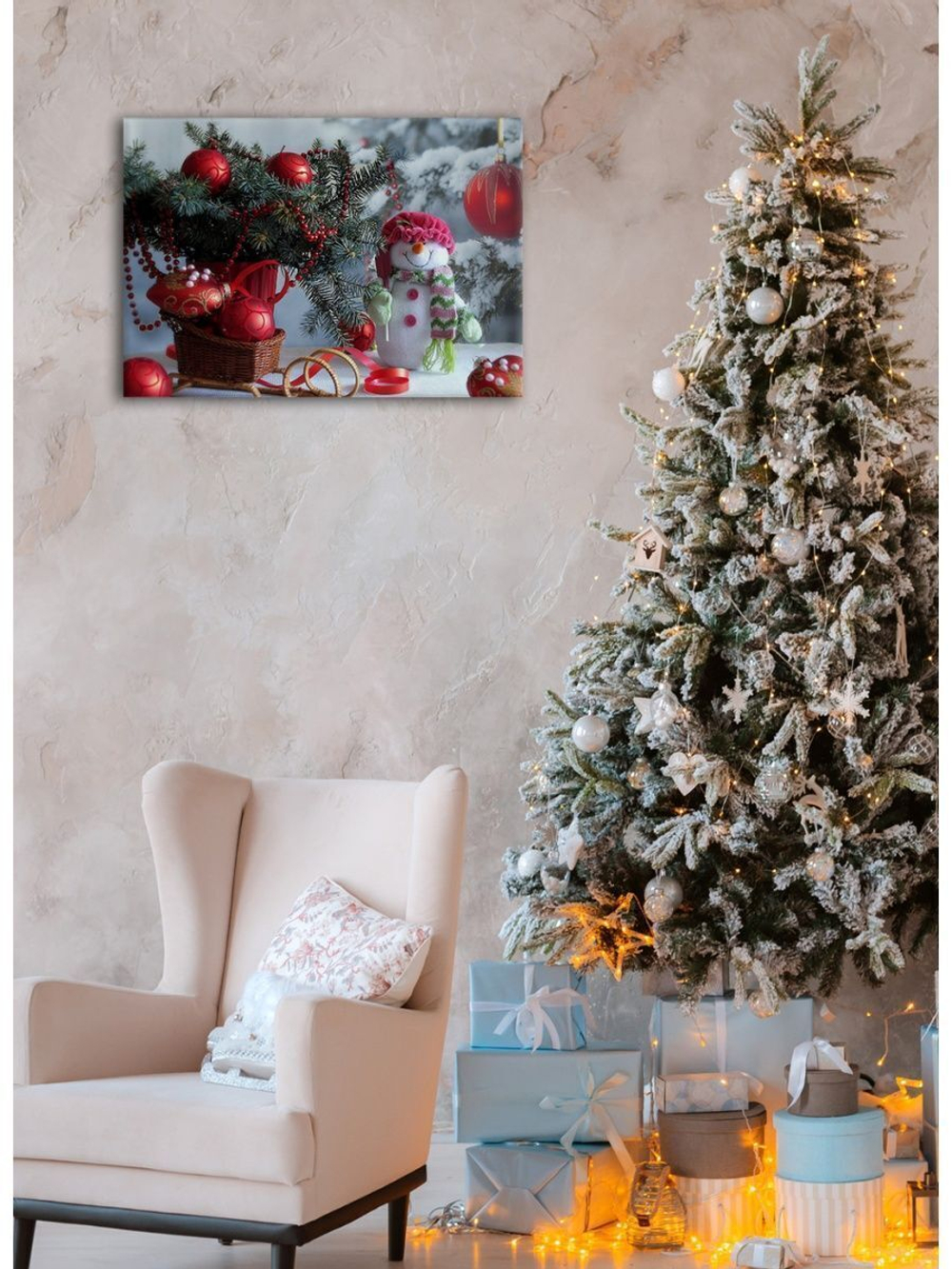 Картина на стекле, Подарок на Новый год, Картина на стену Новогодние украшения, 40х28см Декор для дома, подарок