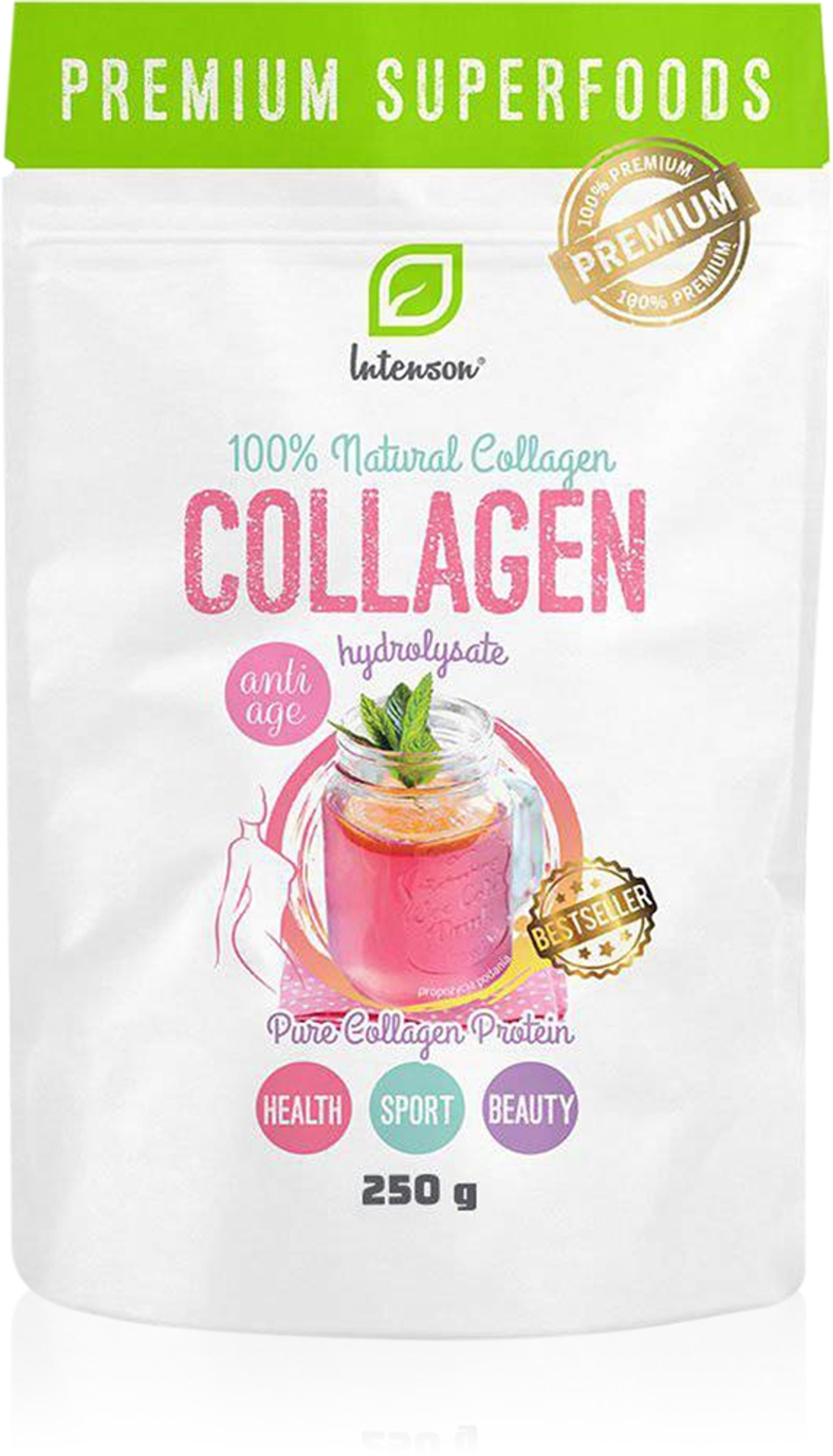 Intenson Collagen + Hyaluronic acid - Напиток коллагеновый мгновенный красивые волосы, кожа и ногти, 250 g