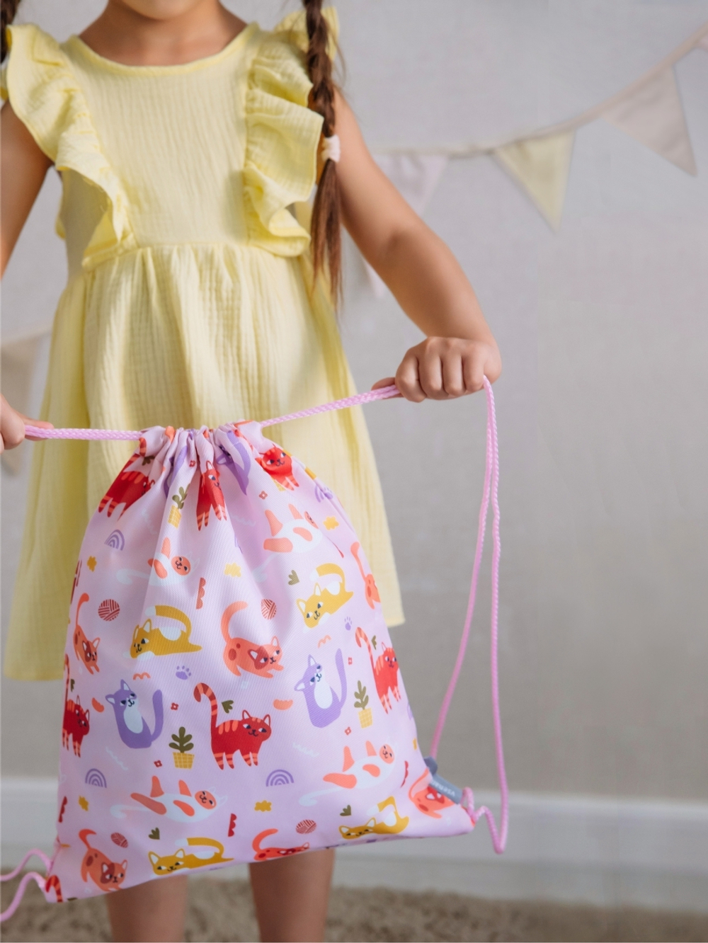 Набор для детского сада: кармашек, коврик, мешок. Котики принт