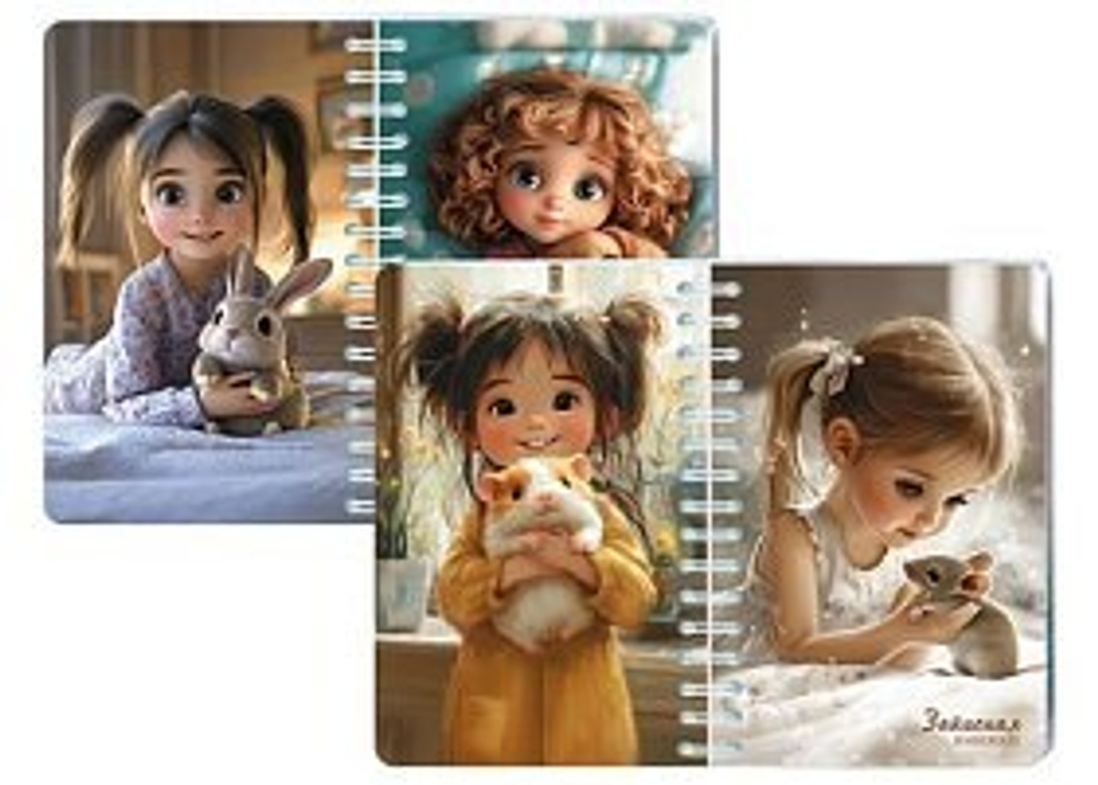 Блокнот-перевертыш А6 80л гребень "Девочки и зверята" кл.