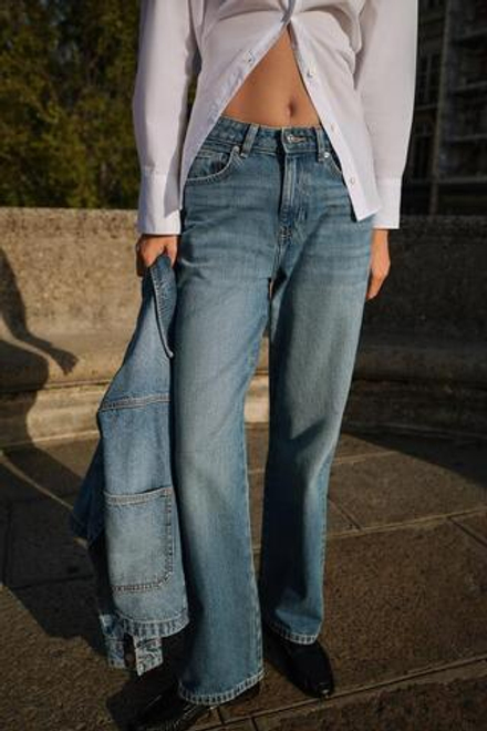 ZARA ДЖИНСЫ Z.03 REGULAR FIT С ВЫСОКОЙ ПОСАДКОЙ И УДЛИНЕННЫМИ БРЮЧИНАМИ, СИНИЙ