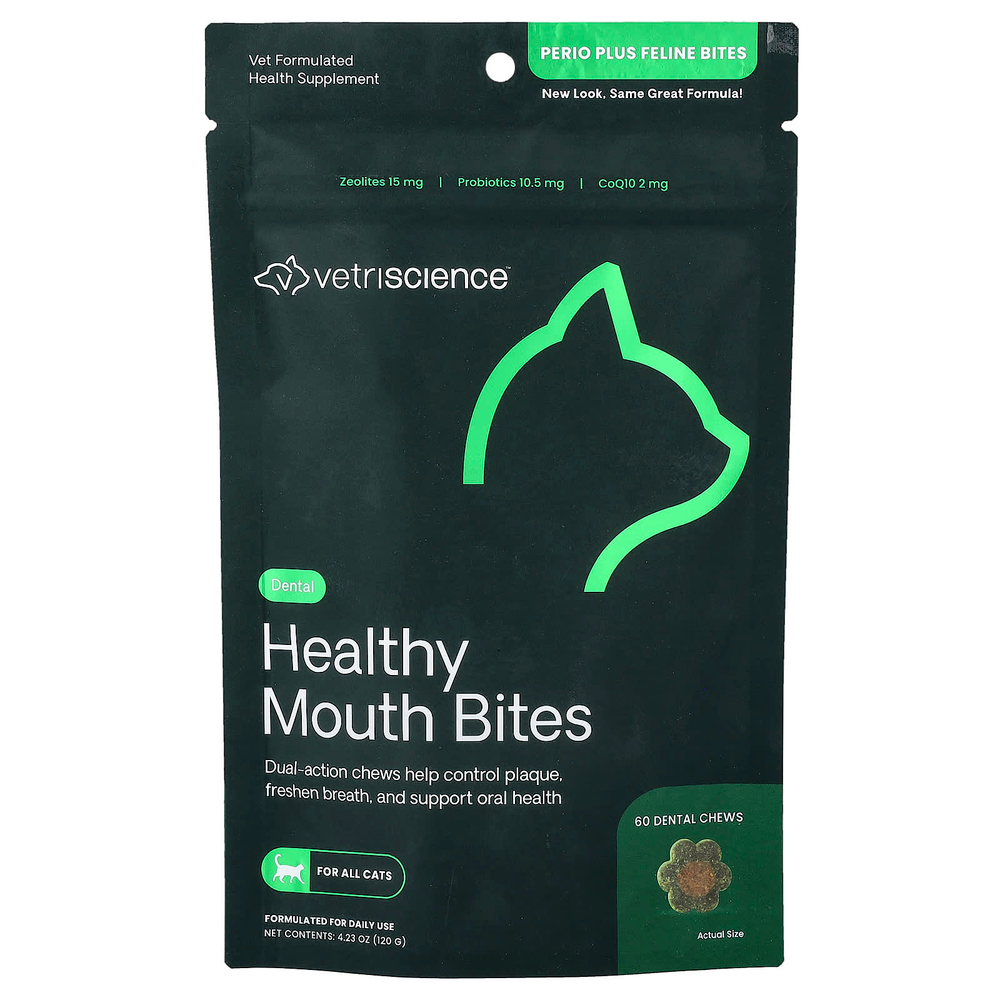 VetriScience, Healthy Mouth Bites, для кошек, 60 жевательных таблеток, 120 г (4,23 унции)