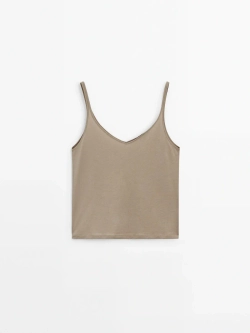 Massimo Dutti Топ из 100% хлопка с бретелями, дымчатый