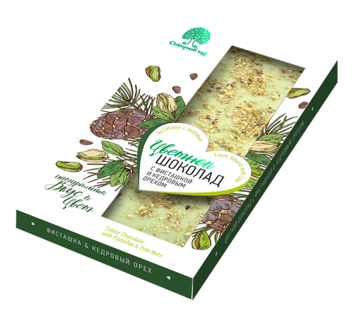 Шоколад цветной с фисташками и кедровым орехом / 100 г / Сибирский кедр