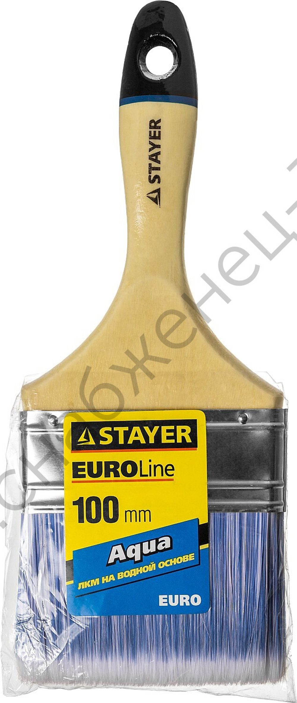 STAYER AQUA-EURO 100 мм, 4″ искусственная щетина, деревянная ручка для воднодисперсионных и акриловых ЛКМ, Плоская кисть, EURO (01062-100)