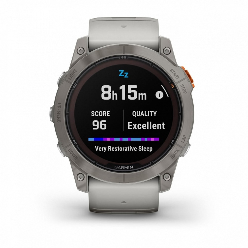 Смарт часы Garmin Fenix 7X Pro Sapphire Solar Edition Титановый корпус с дымчато-серым оранжевым ремешком