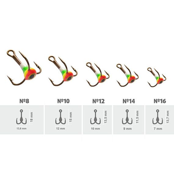 Тройник MUSTAD №12 3D глазок с эпоксидом 102P с фосфором (TRMS-12-E-102P) Helios