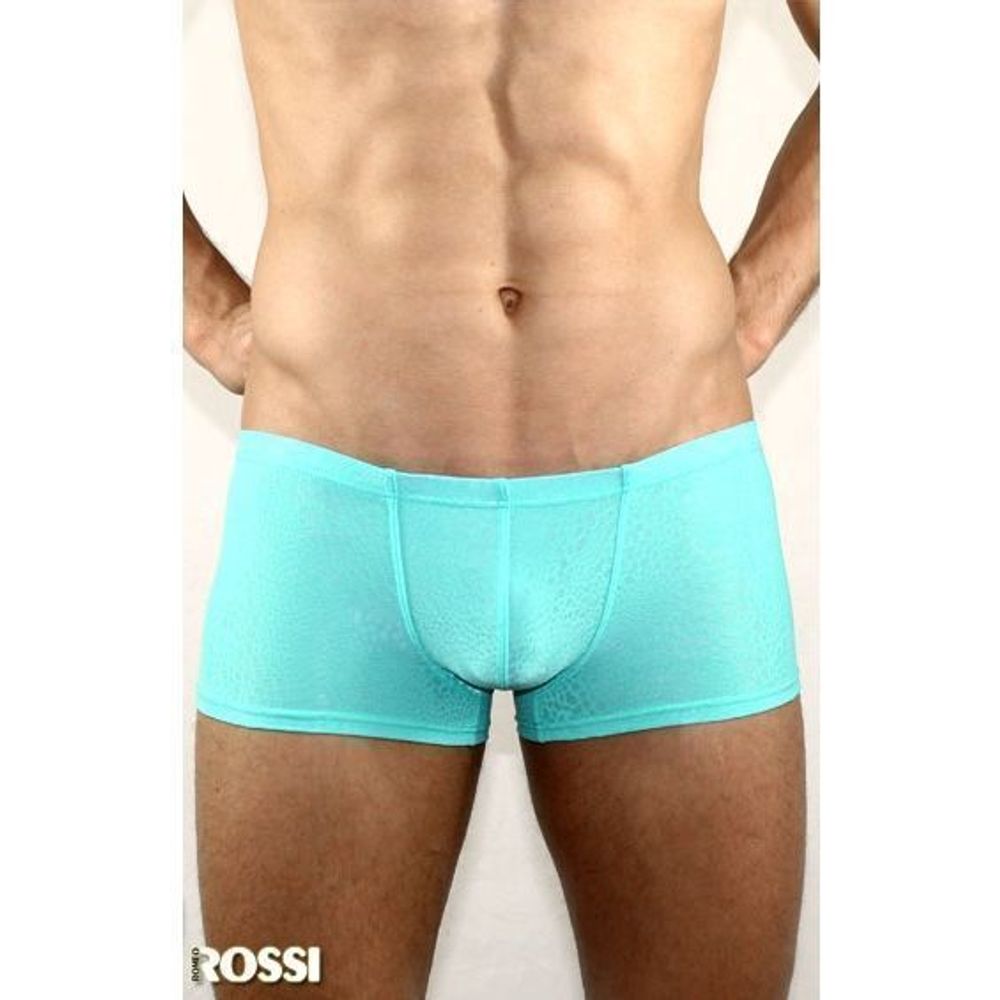 Мужские трусы боксеры бирюзовые в узорчатую сетку в виде змеиной чешуи Romeo Rossi Snake Sky Blue Boxer RR00208