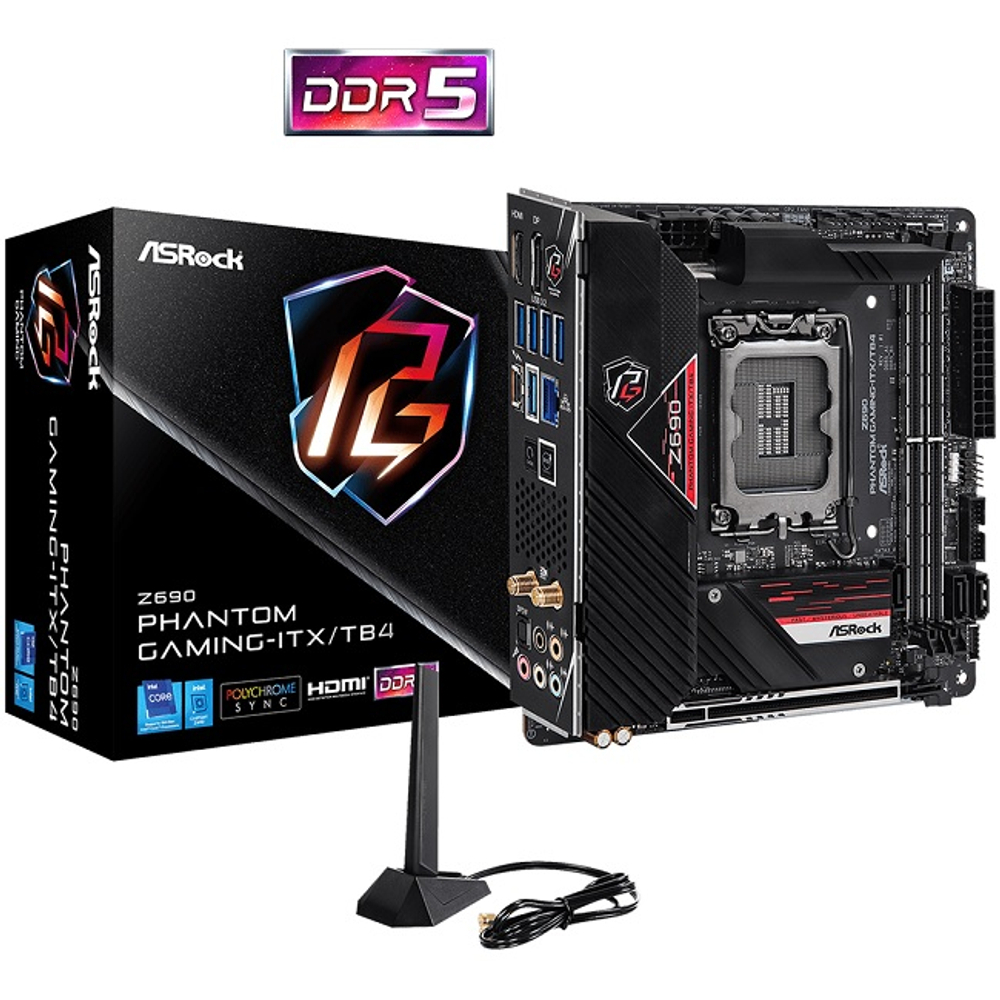 Материнская плата ASRock Z690 PHANTOM GAMING-ITX/TB4 (LGA1700/Z690/2xDDR5/PCI-Ex16/2xM.2/SB/GLAN/Wi-Fi/BT/HDMI/Mini-ITX)