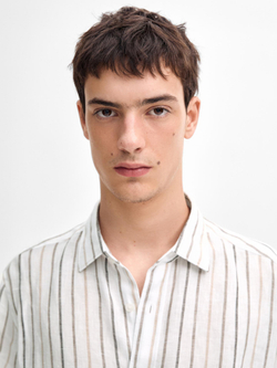 Massimo Dutti РУБАШКА КЛАССИЧЕСКОГО КРОЯ ИЗО ЛЬНА В ПОЛОСКУ, КОРИЧНЕВЫЙ