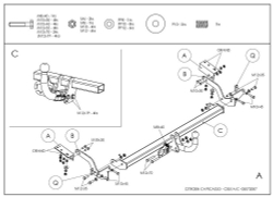 Фаркоп оцинкованный Galia C051A для Citroen C4 Picasso 2006-2013, Citroen C4 Grand Picasso 2006-2013, Peugeot 5008 2009-2017(паспорт и сертификат в комплекте)(без электрики)