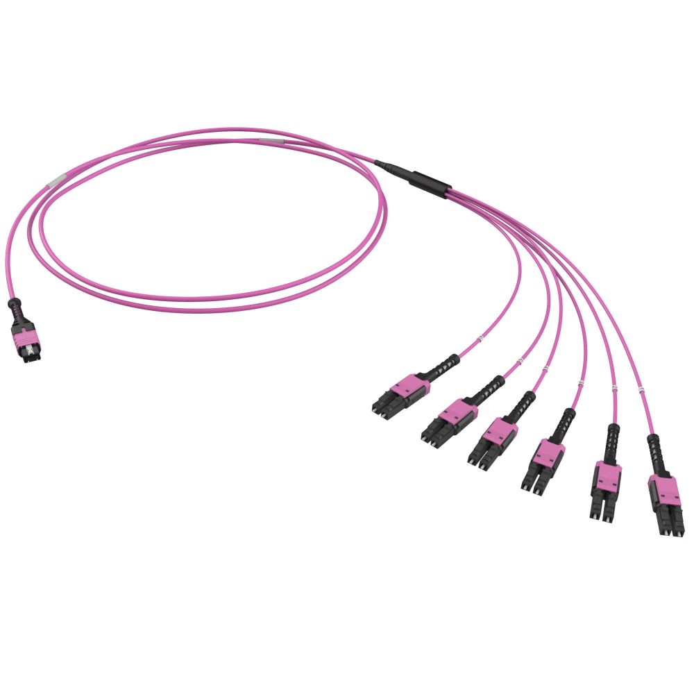 Оптическая разветвительная сборка 12ОВ 50/125 OM4, 1xMTP PRO(12)/6хLC Duplex Uniboot, 5м (предустановленная конфигурация: MTP Male, тип полярности - прямая (Tx--&gt;Rx)