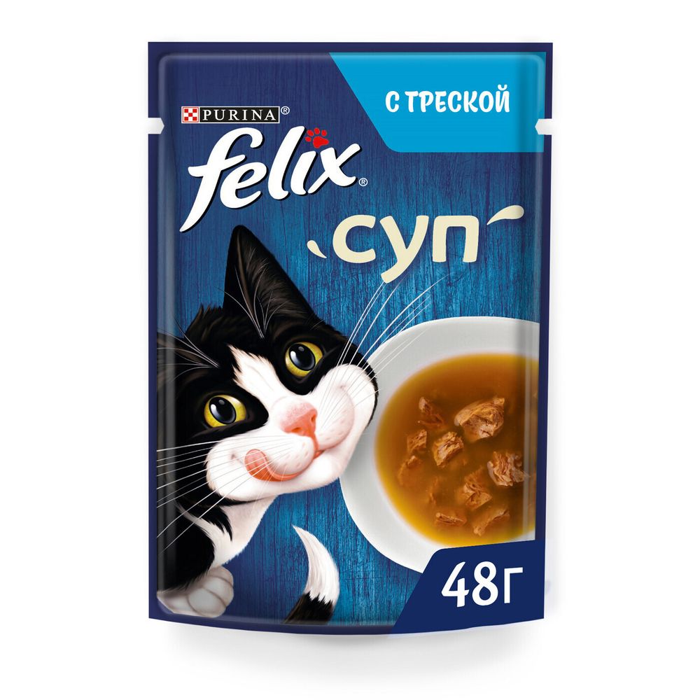 Felix 48г пауч Суп Влажный корм для кошек Треска