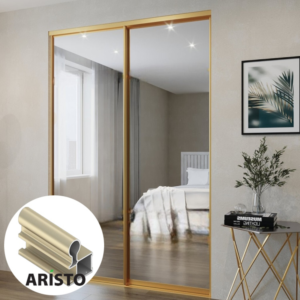 Дверь-купе ARISTO О, зеркало, профиль золото матовое