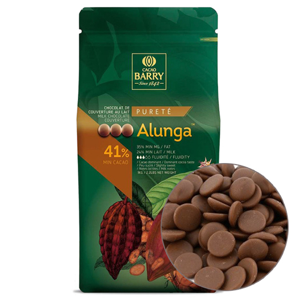 Шоколад Cacao Barry молочный ALUNGA 41% какао 1 кг.