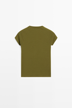 Massimo Dutti Футболка-реглан с коротким рукавом, хаки