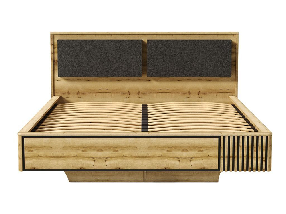 Кровать двухспальная 160х200 парящая Дуб вотан/Черный