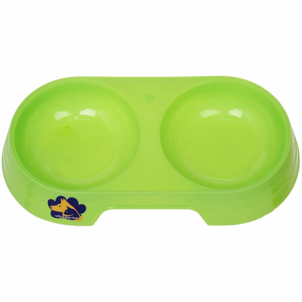 Миска пластиковая двойная «Мр. Марли», цвет зелёный, 23*12*4см